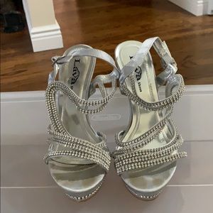 Lava, strappy, rhinestone 6” heels